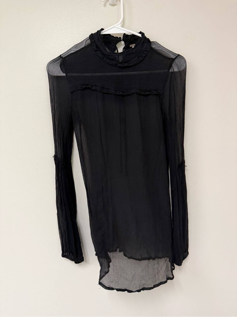 Free People Black Sheer High Neck Top 4 Small Whimsigoth Witchy Gothic Boho Fall